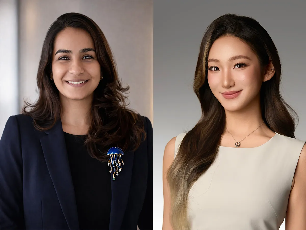 two headshots together of two people smiling