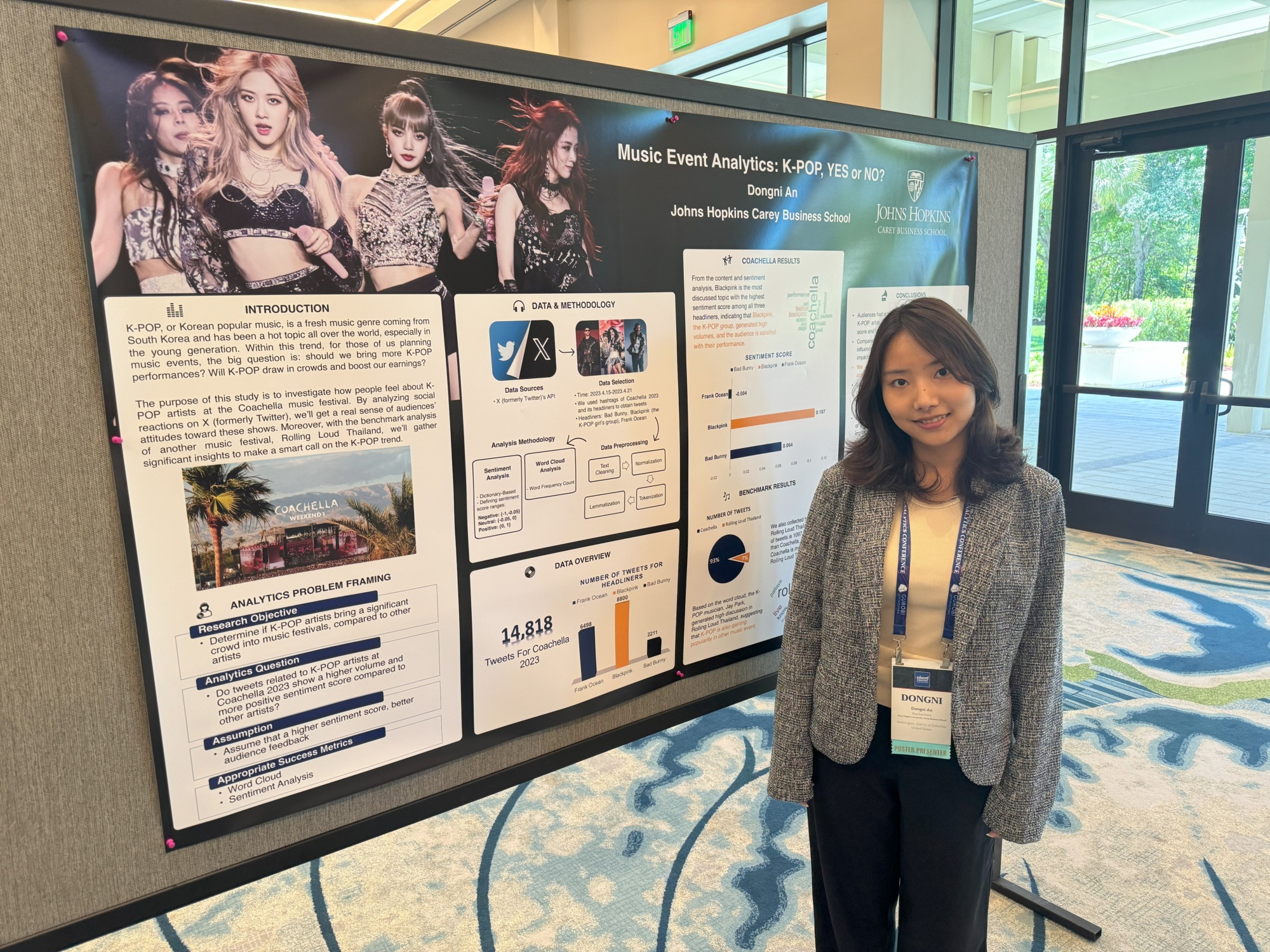 person standing smiling in front of a poster presentation